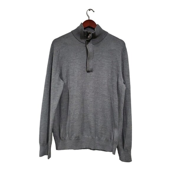 Banana Republic Men's Extra Fine Merino Wool 1/4 Zip Sweater Mock Neck Gray Sz M - Picture 1 of 13
